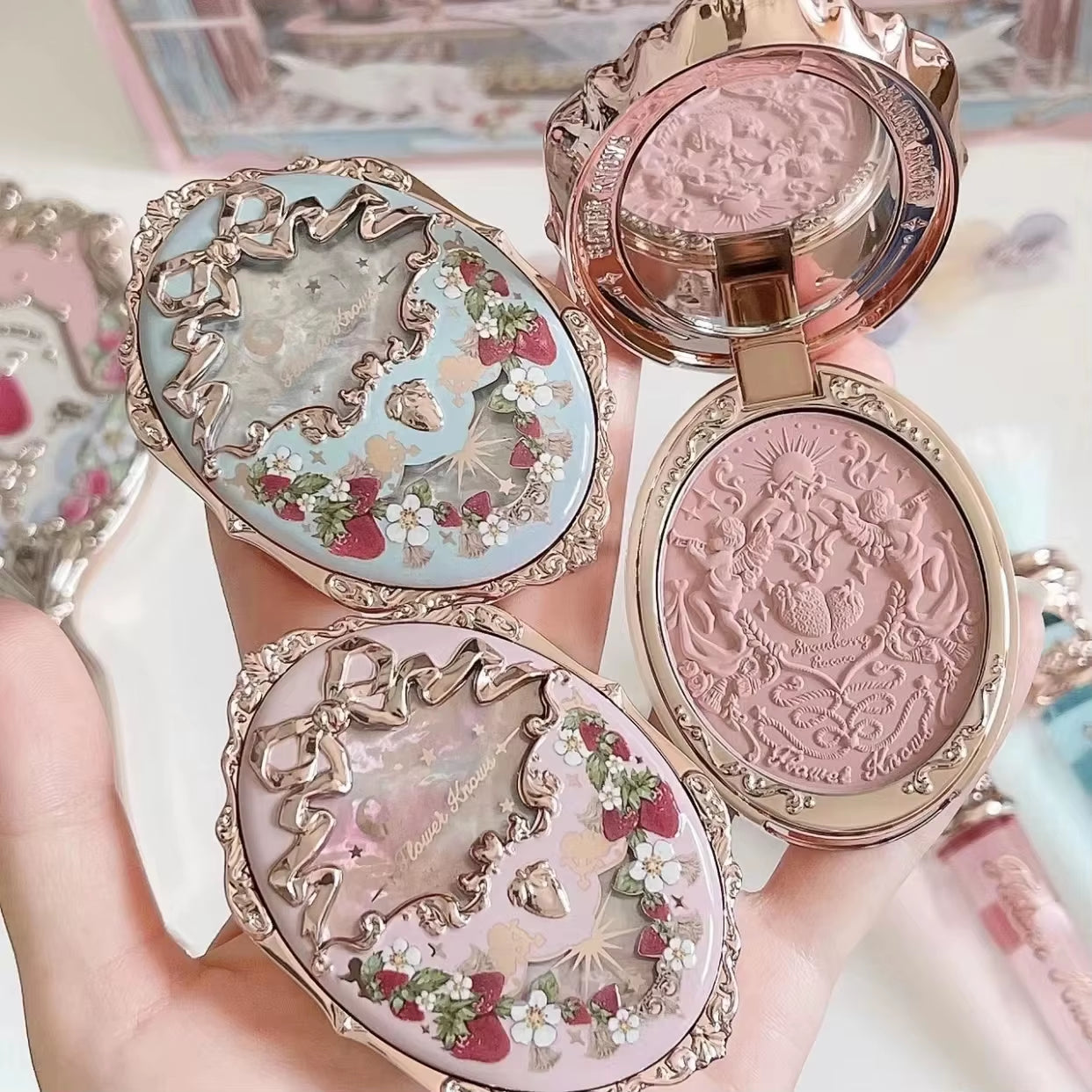 5G Flower Knows Strawberry Rococo Series Embossed Blush Powder - Matte and Shimmer Waterproof Natural Nude Brightening Cheek Makeup