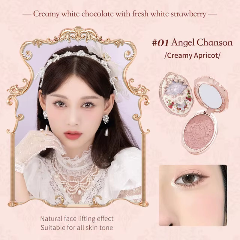 5G Flower Knows Strawberry Rococo Series Embossed Blush Powder - Matte and Shimmer Waterproof Natural Nude Brightening Cheek Makeup