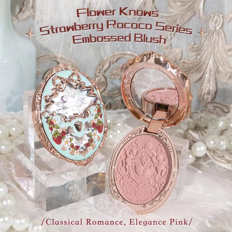 5G Flower Knows Strawberry Rococo Series Embossed Blush Powder - Matte and Shimmer Waterproof Natural Nude Brightening Cheek Makeup