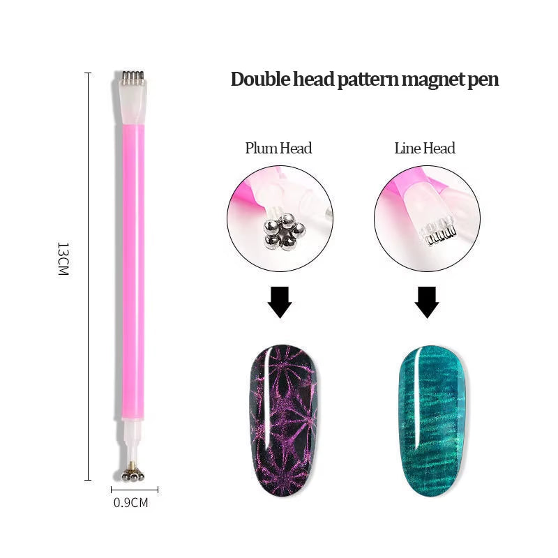 Dual-Ended Magnetic Stick for 3D Cat Eye UV Gel Polish - Multi-Functional Nail Art Tool for Manicuring and DIY Designs