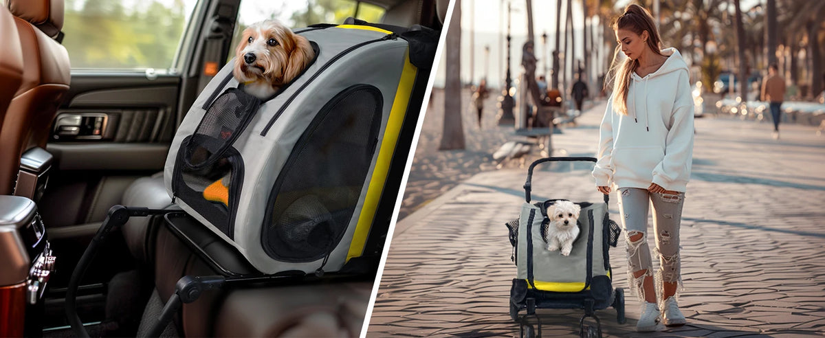 2-in-1 Portable Pet Travel Stroller and Car Seat Carrier for Small Dogs and Cats