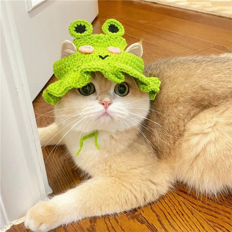 Autumn Winter Cat Hat – Elastic Knitted Pet Hat for Puppies and Kittens