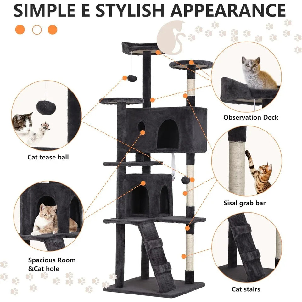 Cat Tree Tower – Multi-Level Furniture Activity Center with Grab Post
