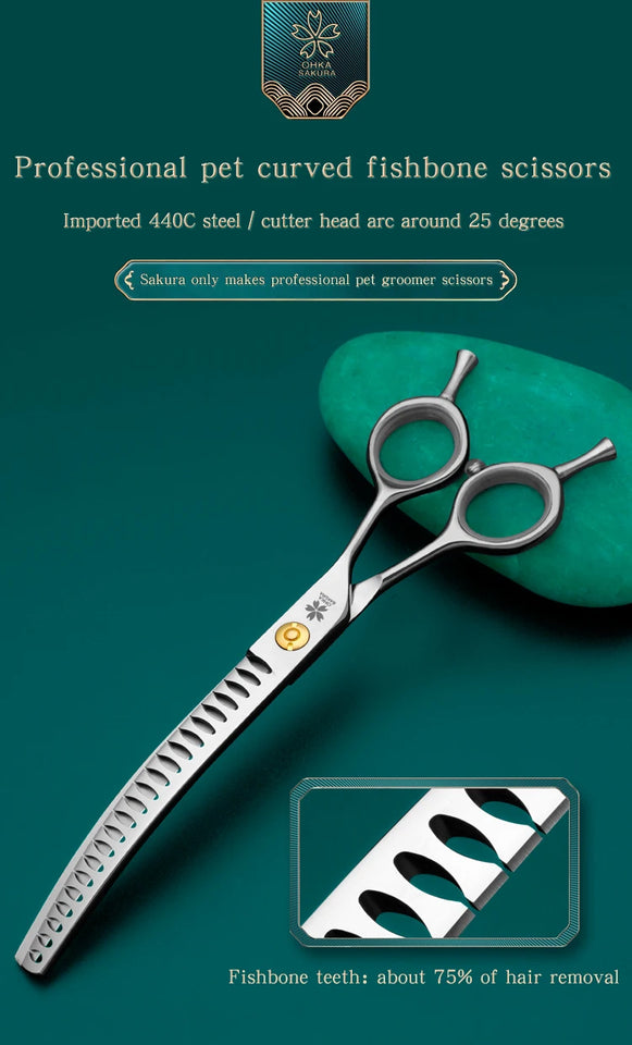 Refinement Curved Fish Bone Pet Grooming Thinning Scissors