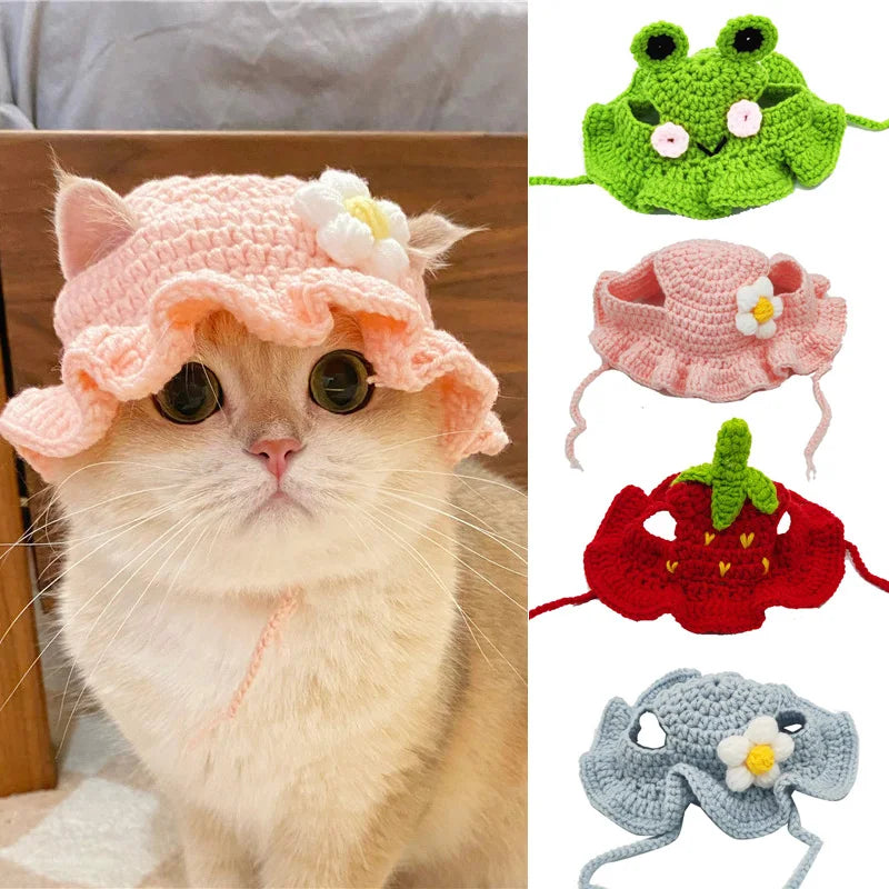 Autumn Winter Cat Hat – Elastic Knitted Pet Hat for Puppies and Kittens
