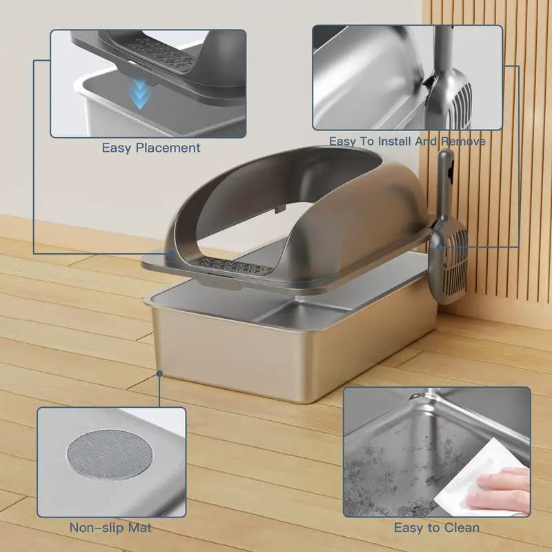GeoOrood XXL Stainless Steel Cat Litter Box