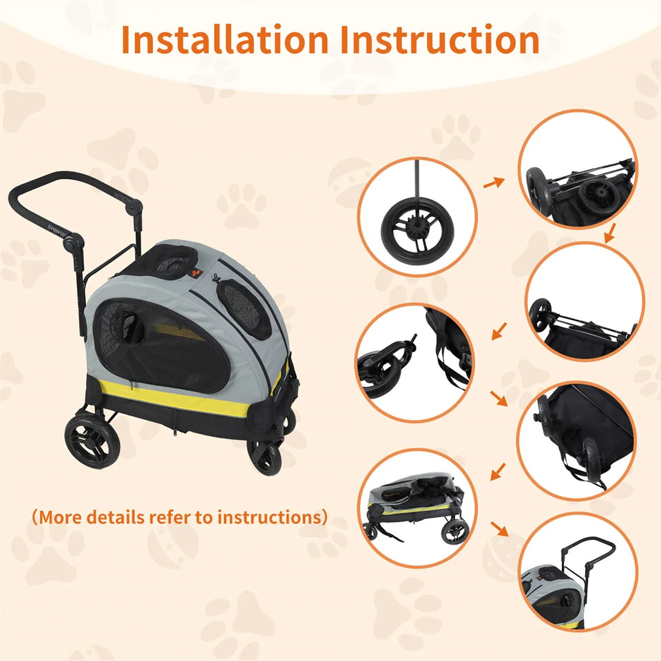 2-in-1 Portable Pet Travel Stroller and Car Seat Carrier for Small Dogs and Cats