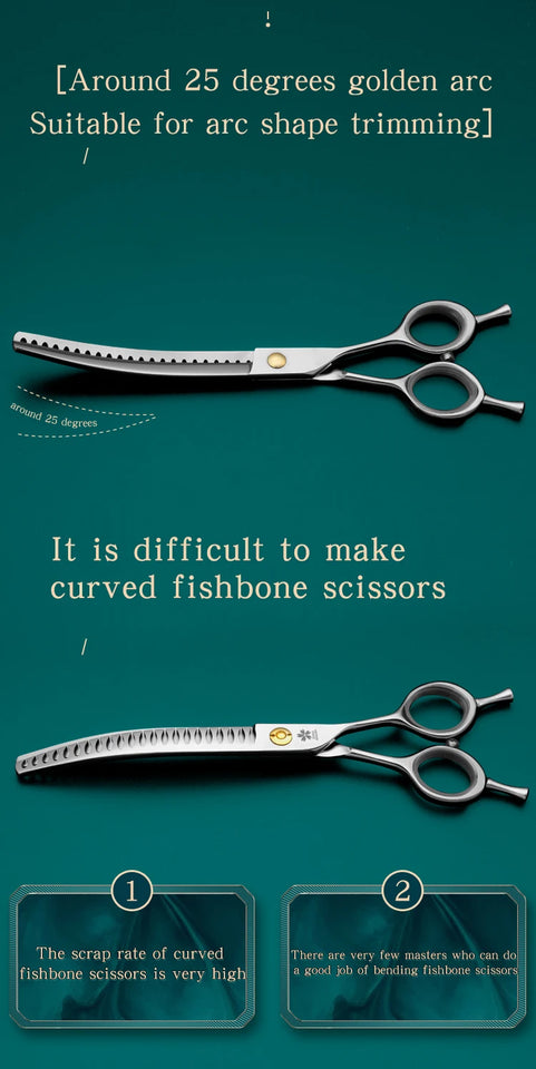 Refinement Curved Fish Bone Pet Grooming Thinning Scissors