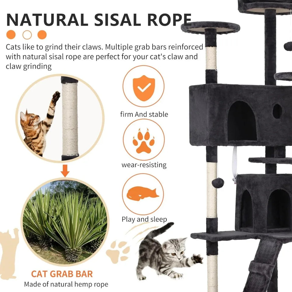 Cat Tree Tower – Multi-Level Furniture Activity Center with Grab Post