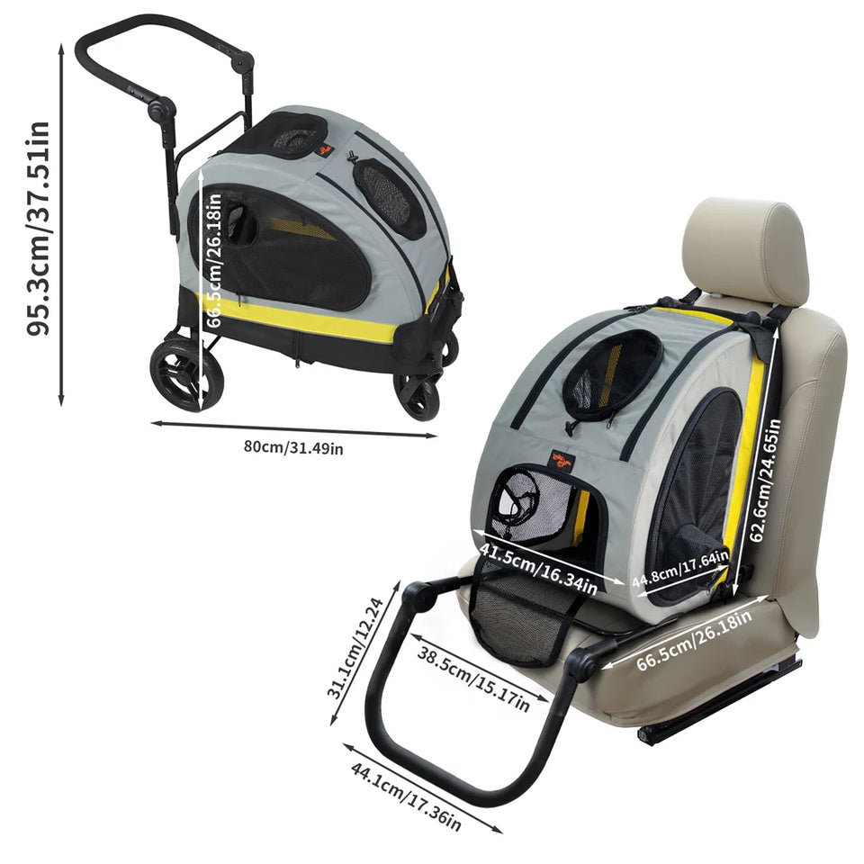 2-in-1 Portable Pet Travel Stroller and Car Seat Carrier for Small Dogs and Cats