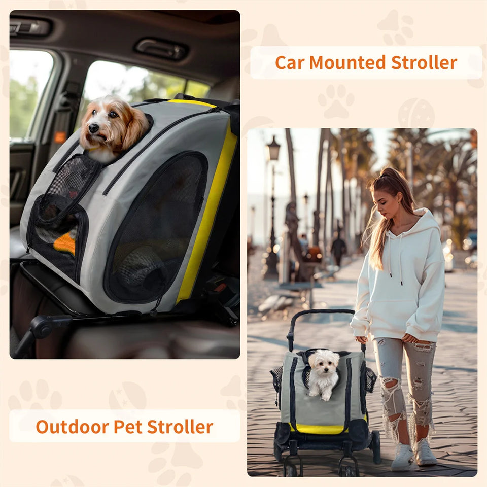 2-in-1 Portable Pet Travel Stroller and Car Seat Carrier for Small Dogs and Cats