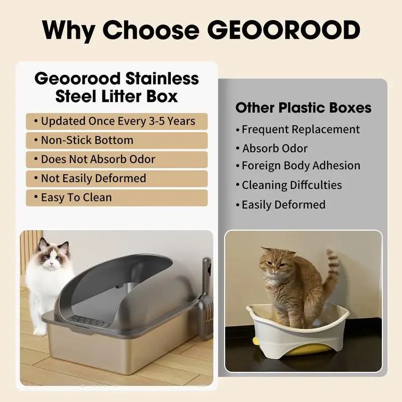 GeoOrood XXL Stainless Steel Cat Litter Box