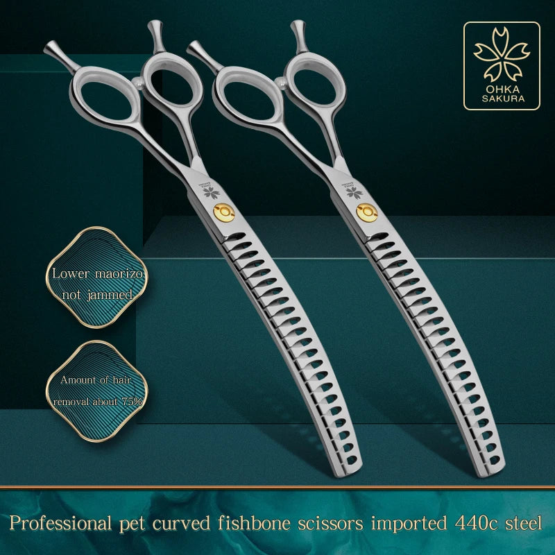 Refinement Curved Fish Bone Pet Grooming Thinning Scissors