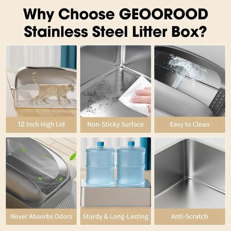 GeoOrood XXL Stainless Steel Cat Litter Box