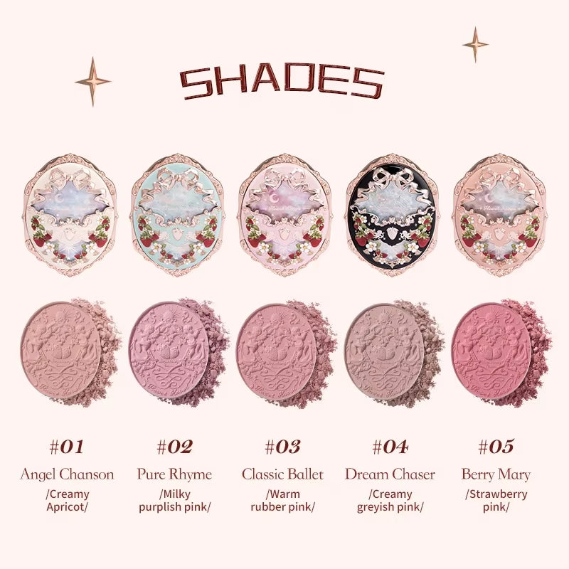 5G Flower Knows Strawberry Rococo Series Embossed Blush Powder - Matte and Shimmer Waterproof Natural Nude Brightening Cheek Makeup