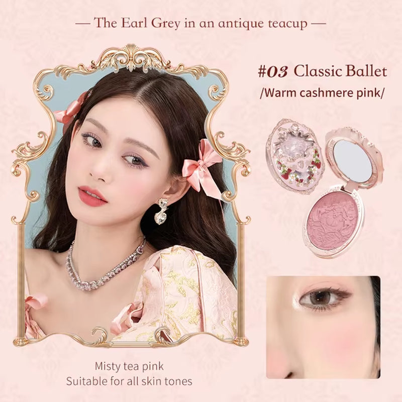 5G Flower Knows Strawberry Rococo Series Embossed Blush Powder - Matte and Shimmer Waterproof Natural Nude Brightening Cheek Makeup